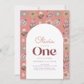 Invitation Ladybug & Flower Motif Arch rose 1er anniversaire (Devant)