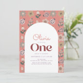 Invitation Ladybug & Flower Motif Arch rose 1er anniversaire (Debout devant)