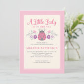 Invitation Ladybug mignon Baby shower floral rose fille (Debout devant)