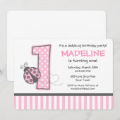 Invitation Ladybug rose 1er anniversaire (Devant / Derrière)