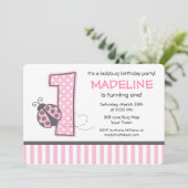 Invitation Ladybug rose 1er anniversaire (Debout devant)