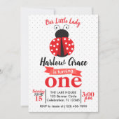 Invitation Ladybug rouge et noir Polka point anniversaire (Devant)