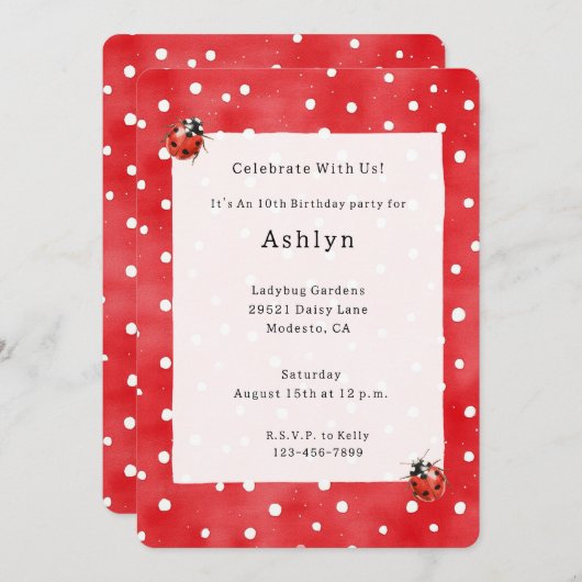 Invitation Ladybugs Birthday (Devant / Derrière)