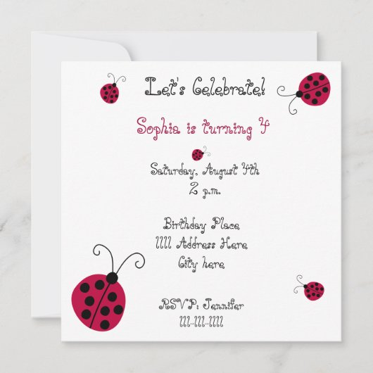 Invitation Ladybugs et fleurs (Devant)