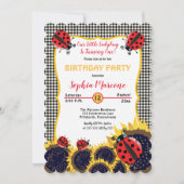 Invitation Ladybugs et tournesols Fille 1er anniversaire (Devant)