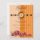 Invitation Ladybugs nom tournant 1 rouge orange 1er anniversa (Devant)