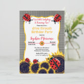 Invitation Ladybugs Sunflowers 1st Drive Thru Birthday Party (Debout devant)