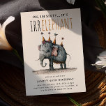 Invitation L'âge est IRRELEPHANT' Funny Whimsical Anniversair<br><div class="desc">OK,  Je Suis (ajouter l'âge)...  C'EST L'Invitation Amusante D'Anniversaire D'IRRELEPHANT. Ce dessin présente une illustration hilarante d'éléphant grincheux portant quatre casquettes de parti. Le dicton humoristique peut être customisé à tout âge et fera sourire la famille et les amis.</div>