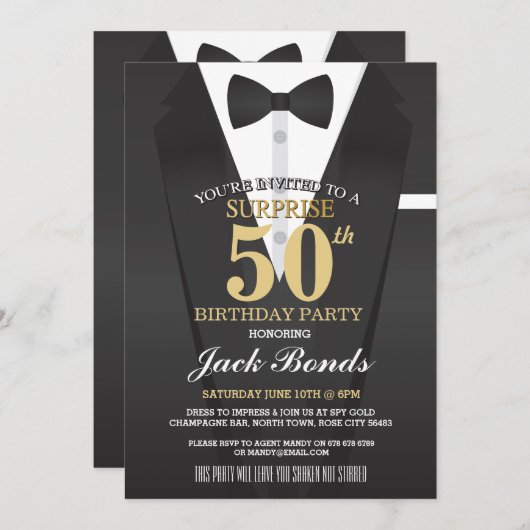 INVITATION L'AGENT SECRET ESPIONNE LA CRAVATE SURPRISE ANNIVE (Devant / Derrière)