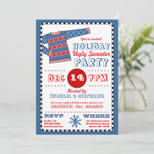 Invitation laide de fête de Noël de chandail de (Debout devant)