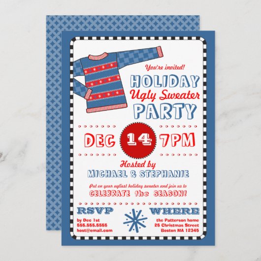 Invitation laide de fête de Noël de chandail de (Devant / Derrière)