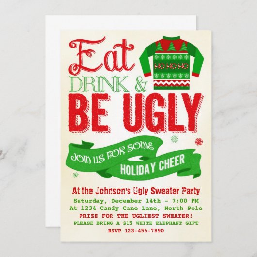 Invitation laide de vacances de fête de Noël de (Devant / Derrière)