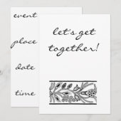 Invitation laisse l'invitation noir et blanc de réunion (Devant / Derrière)