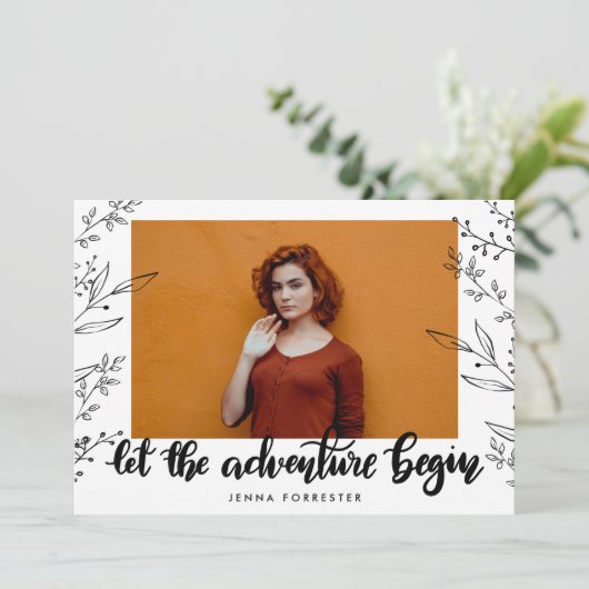 Invitation Laisser Commencer L'Aventure | Feuilles diplômés (Debout devant)