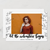 Invitation Laisser Commencer L'Aventure | Feuilles diplômés (Devant / Derrière)