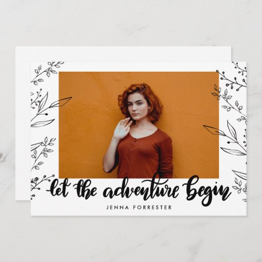 Invitation Laisser Commencer L'Aventure | Feuilles diplômés (Devant / Derrière)