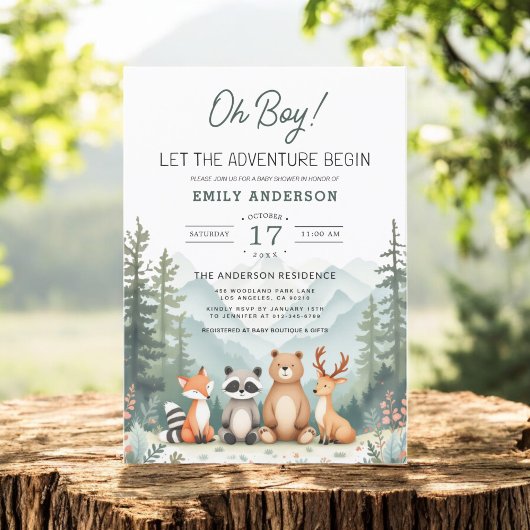 Invitation Laisser l'aventure commencer Baby shower forestier