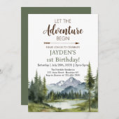 Invitation Laisser l'aventure commencer Forêt Rustique 1er an (Devant / Derrière)