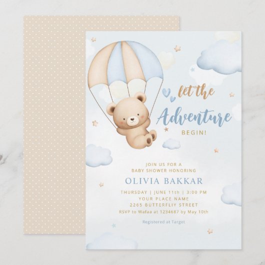 Invitation Laisser L'Aventure Commencer Le Baby shower De L'O (Devant / Derrière)