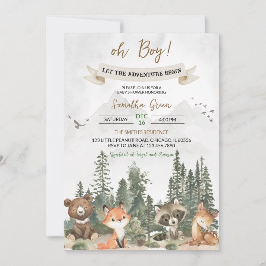 Invitation Laisser l'aventure commencer le Baby shower des bo (Devant)