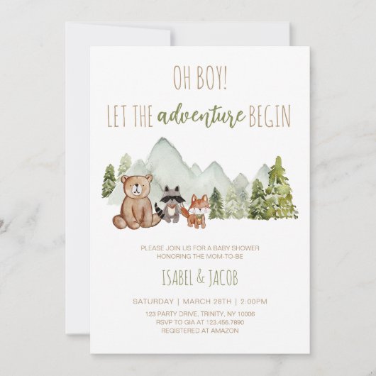 Invitation Laisser l'aventure commencer le Baby shower des bo (Devant)