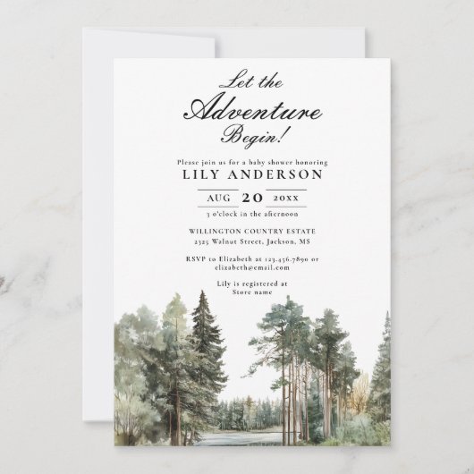 Invitation Laisser L'Aventure Commencer Le Baby shower Forest (Devant)