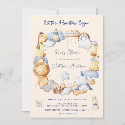 Invitation Laisser l'aventure commencer petit bébé Baby showe (Devant)