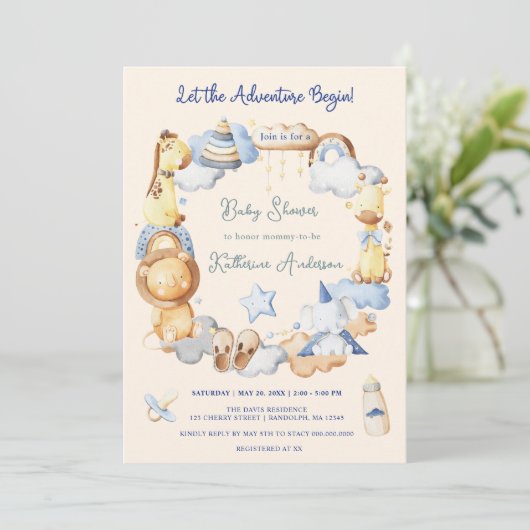 Invitation Laisser l'aventure commencer petit bébé Baby showe (Debout devant)