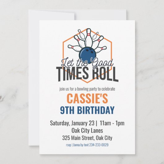 Invitation Laisser le Bon Times Roll Bowling Anniversaire (Devant)
