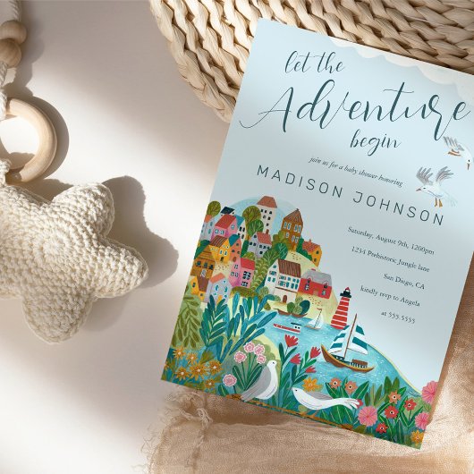 Invitation laissez l'aventure commencer garçon baby shower fê