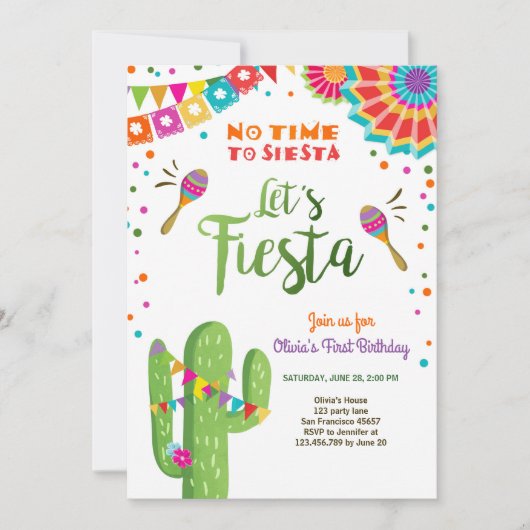Invitation Laissez-nous cactus mexicain d'anniversaire (Devant)