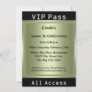Invitation Laissez-passer VIP Fête d'anniversaire 16 ans