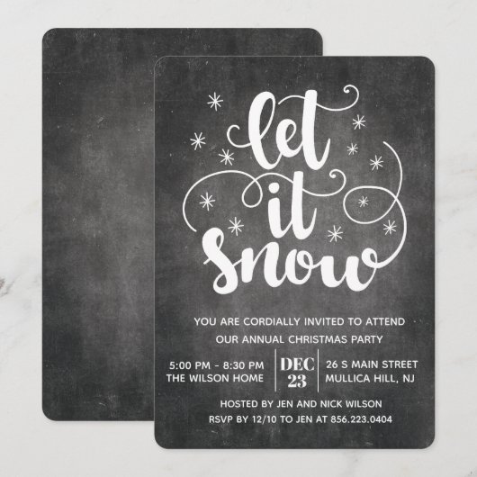 Invitation Laissez tomber la neige Typographie moderne Invita (Devant / Derrière)