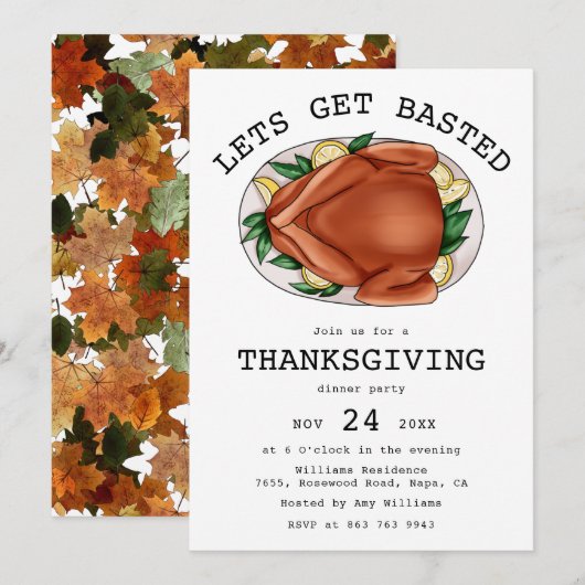 Invitation Laissons Basé Rôti Turquie Thanksgiving Dîner (Devant / Derrière)
