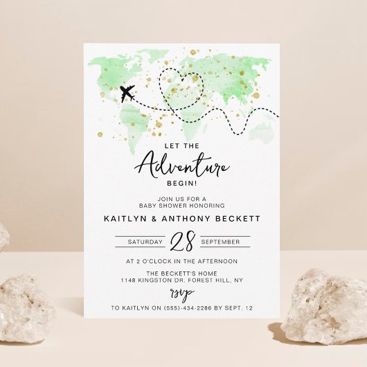 Invitation "Laissons Commencer L'Aventure !" Baby shower Cart