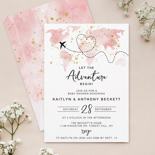 Invitation "Laissons Commencer L'Aventure !" Baby shower Cart