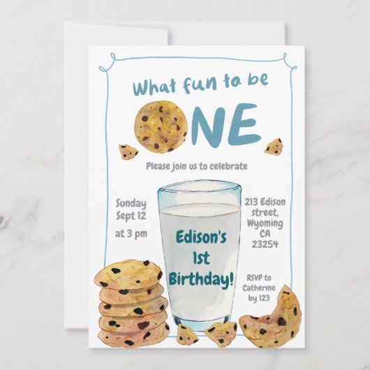 Invitation Lait bleu et biscuits Premier anniversaire (Devant)