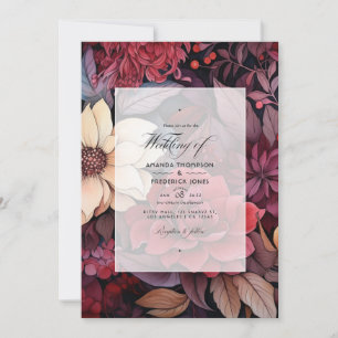 Invitation Lait, Brown foncé et Mariage floral bordeaux profo