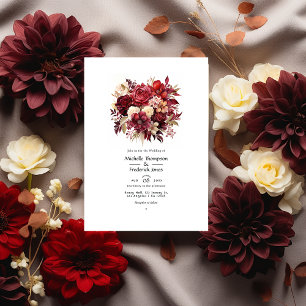 Invitation Lait, Brown foncé et Mariage floral bordeaux profo