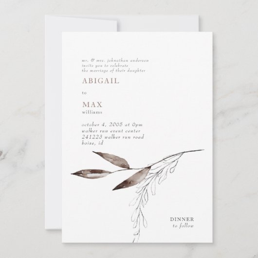 Invitation Lait Chocolat Mariage de feuillage moderne (Devant)