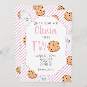 Invitation Lait de fille et biscuits rose 2e anniversaire