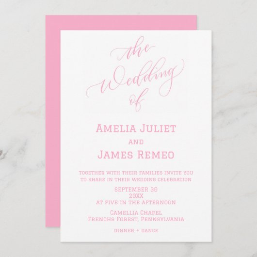 Invitation Lait de fraise moderne et blanc Mariage simple (Devant / Derrière)