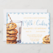 Invitation Lait et biscuit Anniversaire Bleu Plaid Boy 1er An (Devant)