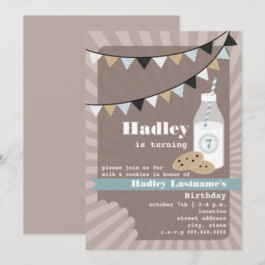Invitation Lait et biscuits Anniversaire - Bleu à la Chipe de (Devant / Derrière)