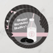 Invitation Lait et biscuits Anniversaire Chocolat Round Rose (Devant / Derrière)