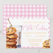 Invitation Lait et biscuits Anniversaire Rose Plaid Girl Anni (Devant / Derrière)