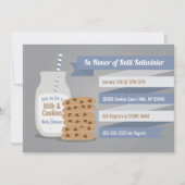 Invitation Lait et biscuits Baby shower Bleu à rayures (Devant)