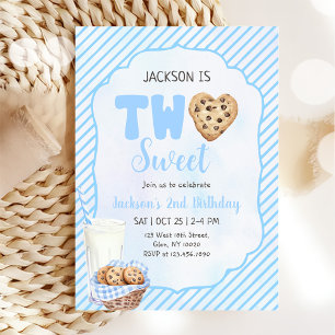 Invitation Lait et biscuits Bleu Deux sucré 2e fête d'anniver