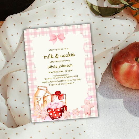 Invitation Lait et biscuits En vichy Baby shower d'hiver