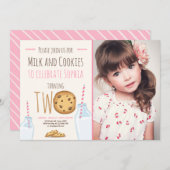 Invitation Lait et biscuits Fille rose Deuxième anniversaire (Devant / Derrière)